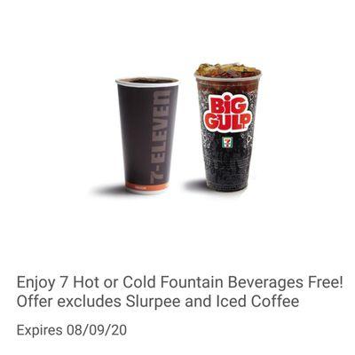 Free large fountain drink or coffee everyday until 08/09/20!