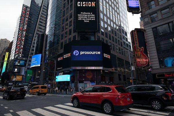 The ProSource logo is displayed in Times Square during the announcement of our refreshed brand identity.