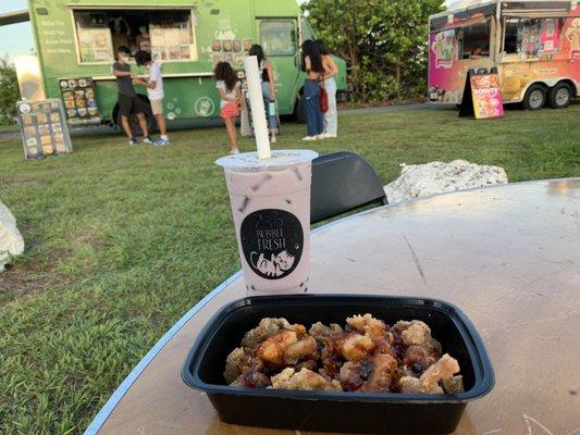 Sichuan crispy chicken & taro bubble tea @ Pelican Harbor Food Truck Wednesday