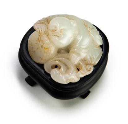 Hetian Jade Boy with Drum and Lingzhi