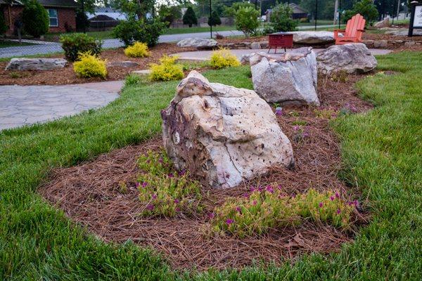 Boulders, pine straw, mulch, pavers, pond and waterfall supplies