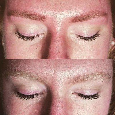 Before and after a brow wax and tinting