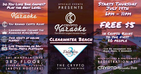 Crypto Karaoke is a great new game where the crowd votes on performers and exchange points for food, beverage, & prizes.