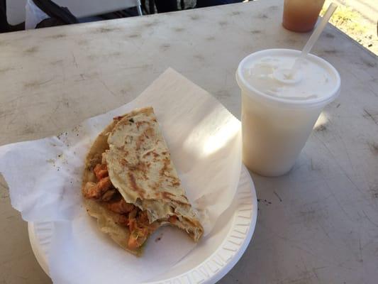 Chicken Quesadilla with Horchata.