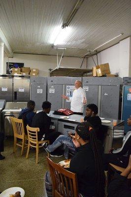 Ypsilanti Schools students recieve lunch and a demonstration from Dorsey Schools Chef @ Peoples Restaurant Equipment Company.