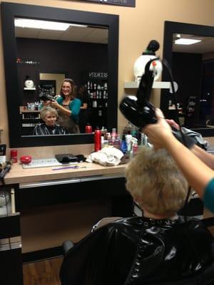 Ma getting her hair done.