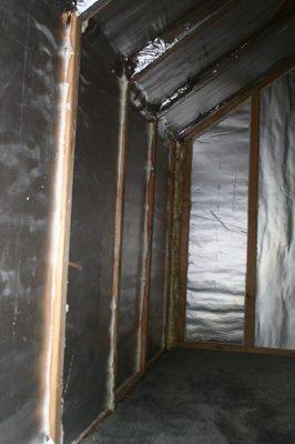 Problem: Very cold/very hot storage closet. Solution: Insulate with double foil faced polyisocyanurate board, air sealed with one part foam.