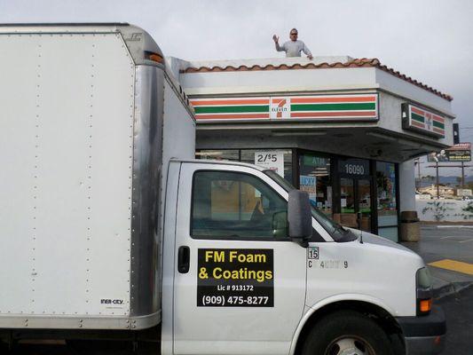 Commercial and residential roofing services..
Roof repair at a 7-Eleven in fontana.