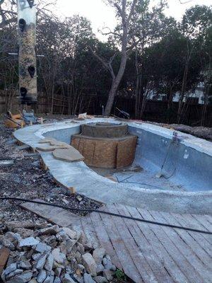 Lopsided pool renovation by Four Seasons, so many problems had to be torn down.