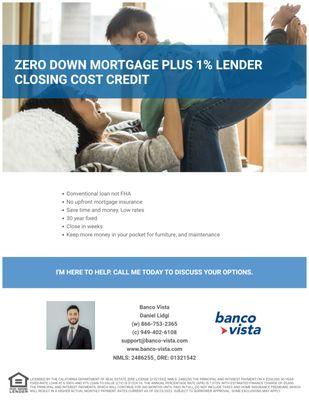 zero down plus 1% closing costs credit