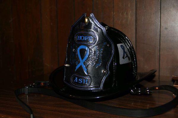 Custom firefighter's helmet shield.