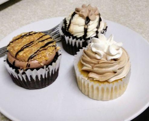 Cupcake flight: Root beer, Samoa, and Salted Caramel