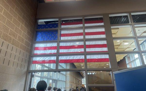 The American Flag hangs at HK.