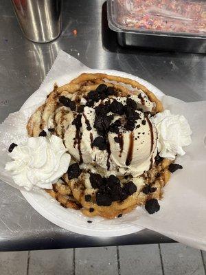 Funnel Cake with Ice Cream