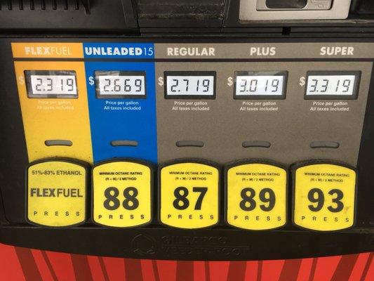 Three full range of fuel at this Sheetz, including the new ones.