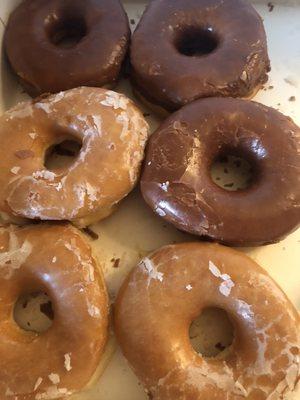 Glazed and chocolate donuts were fresh and good