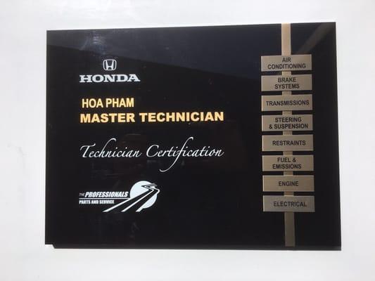 Certified Honda Master Technician