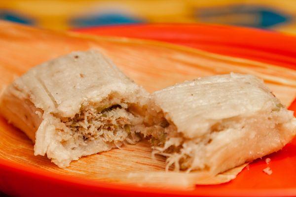 Green chile chicken tamal.