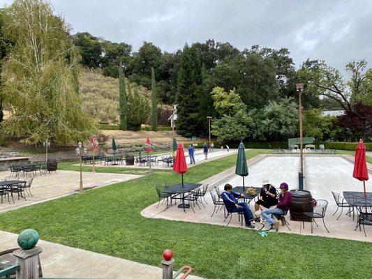 Spacious patio with bocce ball quarts