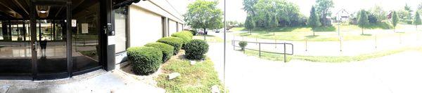 Standing outside the front entrance at Neil Kennedy - 'pano' to the right...