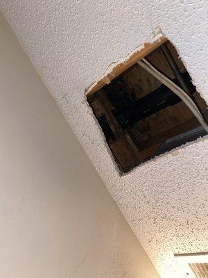 Plumber busted this hole above toilet for unidentifiable objects to fall out