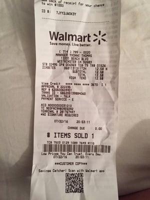 Receipt from beach and trask