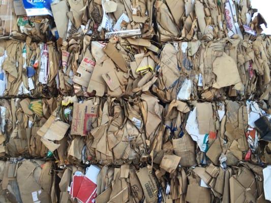 Cardboard bales, stacked at Modesto Junk Co.