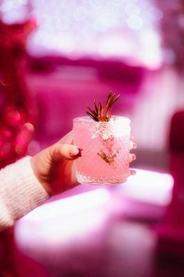 Our Prickly Pear Margarita inspired by our mascot, Rosie the Pink Nosed Reindeer!