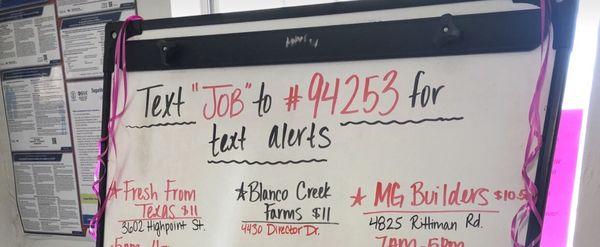 This a highlight of what to TEXT "Job" to #94253 for TEXT ALERTS.