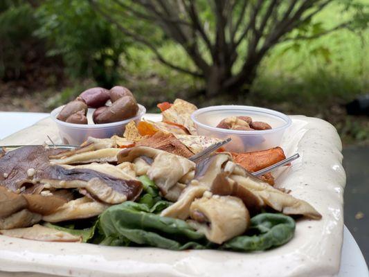 Chardonnay-glazed local mushrooms on a bed of micro greens and bok choy...DELICIOUS!