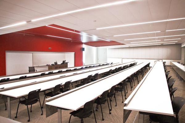 These classrooms at the new ASU Beus School of Law in downtown Phoenix can run all of the AV in the room from the lectern at the front.