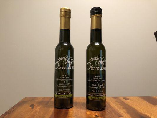 I ended up buying a bottle of Wild Anithos Dill Infused Olive Oil and a bottle of Baklouti Green Chile Pepper Fused Olive Oil.