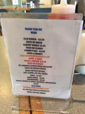 Fish Fry Friday Menu