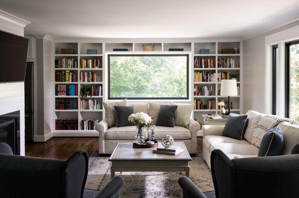 Custom bookcase and craftsman-style molding