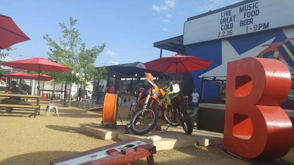 Outside bar and some bikes up for auction