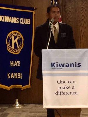 Me speaking at a club in Kansas when I was helping raise money for the Eliminate Tetanus Project in 2015.