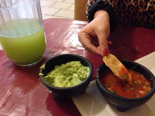 Cucumber and killer chips, salsa and chips, all made in-house.