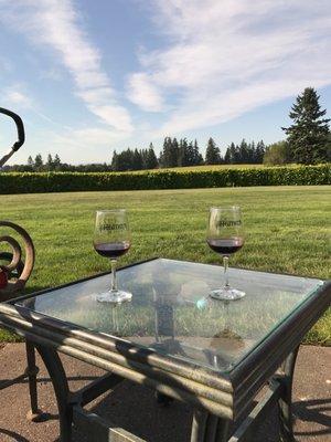 Wine tasting on the back lawn.