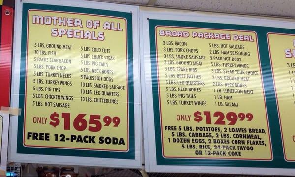 TAILGATERS' HEAVEN: OVER 100 LBS OF ASSORTED PROTEINS, $165.99; plus a 12 pack of soda! Just one of 10+such options.