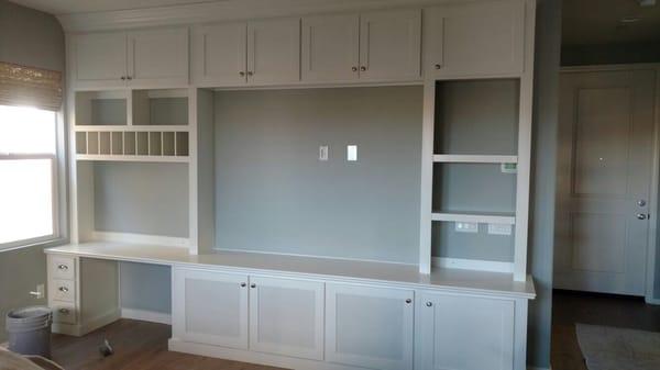 One day install- crown molding, movable shelves, soft close drawers, brushed nickel hardware & grill mesh cabinets.