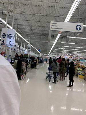 Line while they sit there and close up all the self checkout lanes and refuse to open any other lanes.