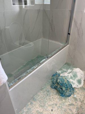 Additional photos of bathroom showing how far the glass shards have gone