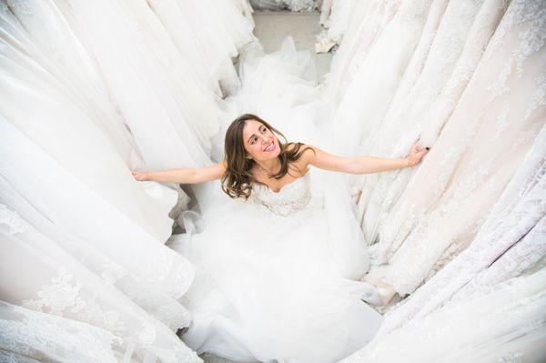 Food Blogger Alexa Merhaban runs "EatingNYC" saying yes to her dream wedding dress at Kleinfeld shot by Jamie Levine Photography