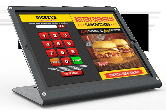 Kiosk for loyalty registration,  check-ins, store digital coupons and other announcements