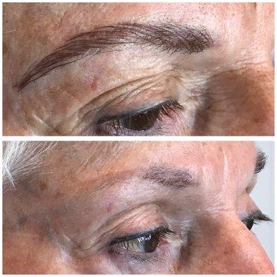 Permanent hair stroke eyebrows before and after