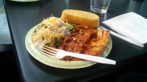 Stuffed Manicotti, Salad, and garlic bread