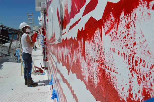 Painting a historical fire boat for Public Art Fund.