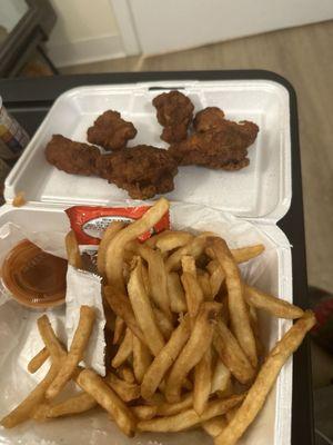 Chicken wings, and fries