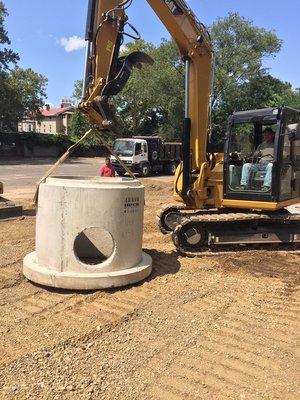 Manhole base slab being set