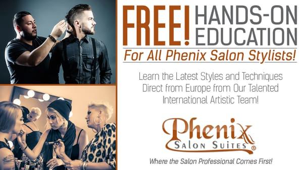 At Phenix Salon Suites we offer FREE cutting-edge education for salon professionals